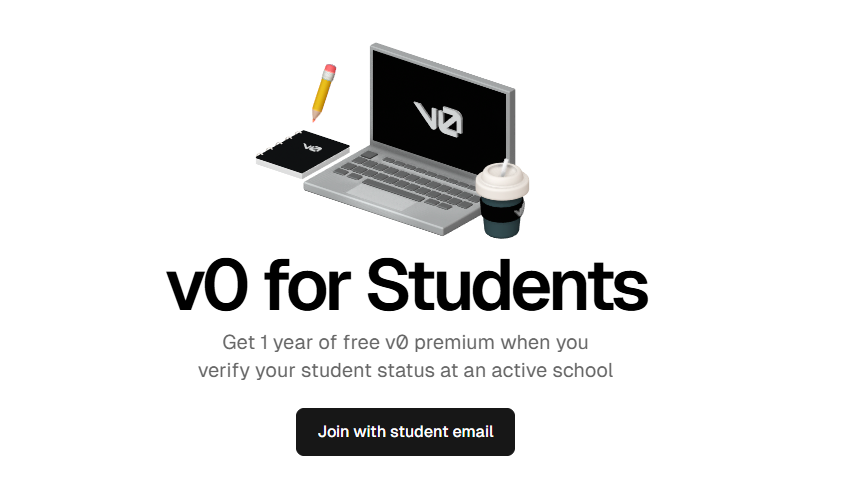 v0 AI interface showing a student generating a dashboard from a text prompt