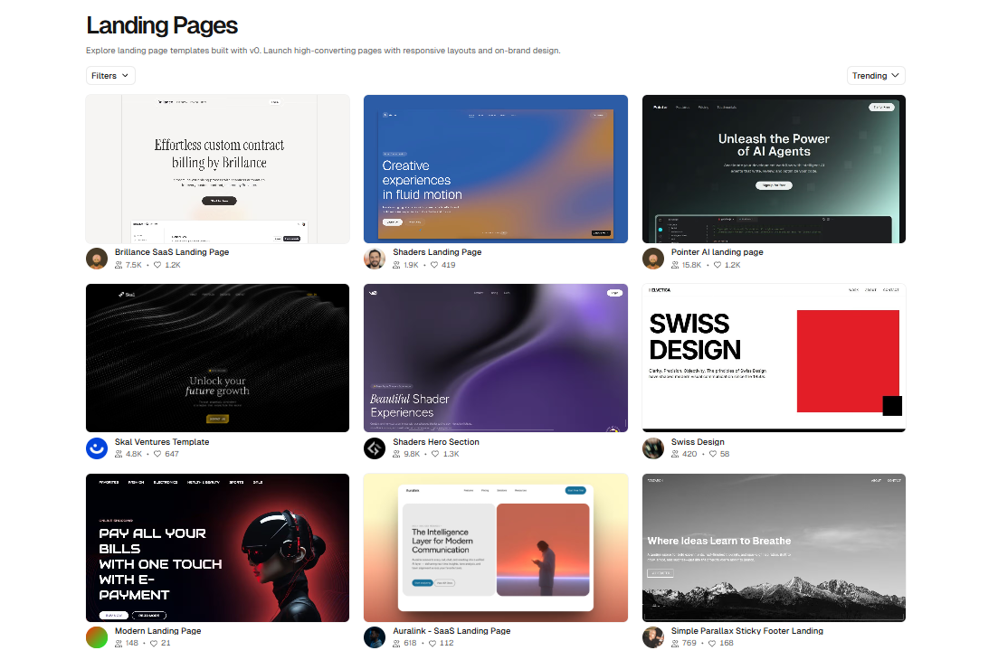 v0 by Vercel dashboard interface showing the prompt input for generating UI components