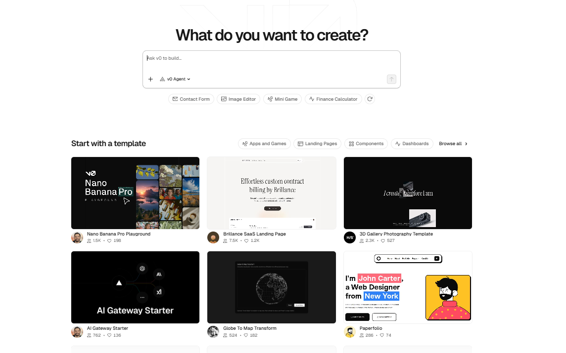 v0 dev generation results showing multiple versions of a user interface component